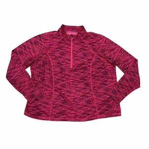 XERSION WOMENS PINK BLACK STRIPED ATHLETIC 1/4 ZIP LONG SLEEVE SHIRT SIZE 2X